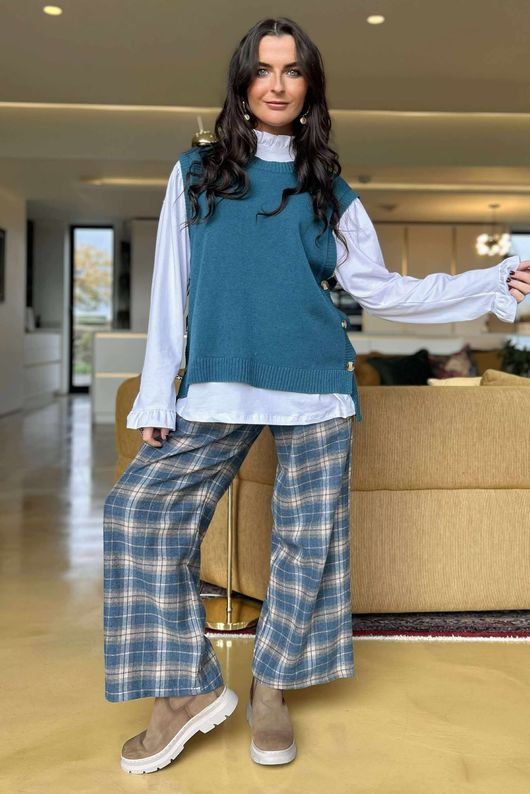 Meridith Button Side Knit Teal /9=